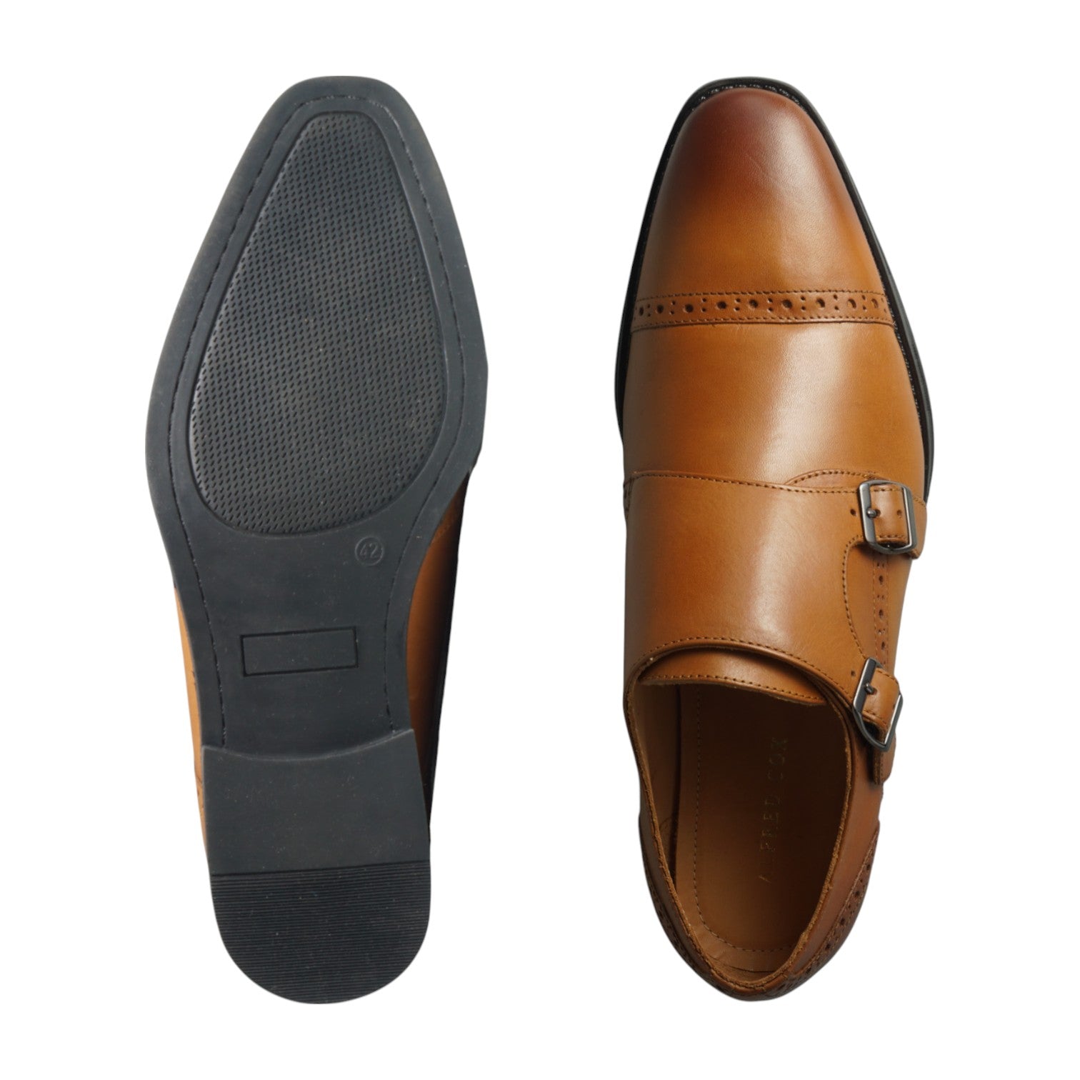 Semi long toe Doublemonk Quarter Brogue tan