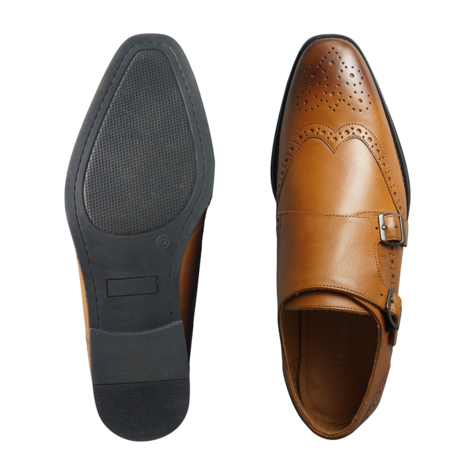 Semi long toe Doublemonk Wing Tip tan