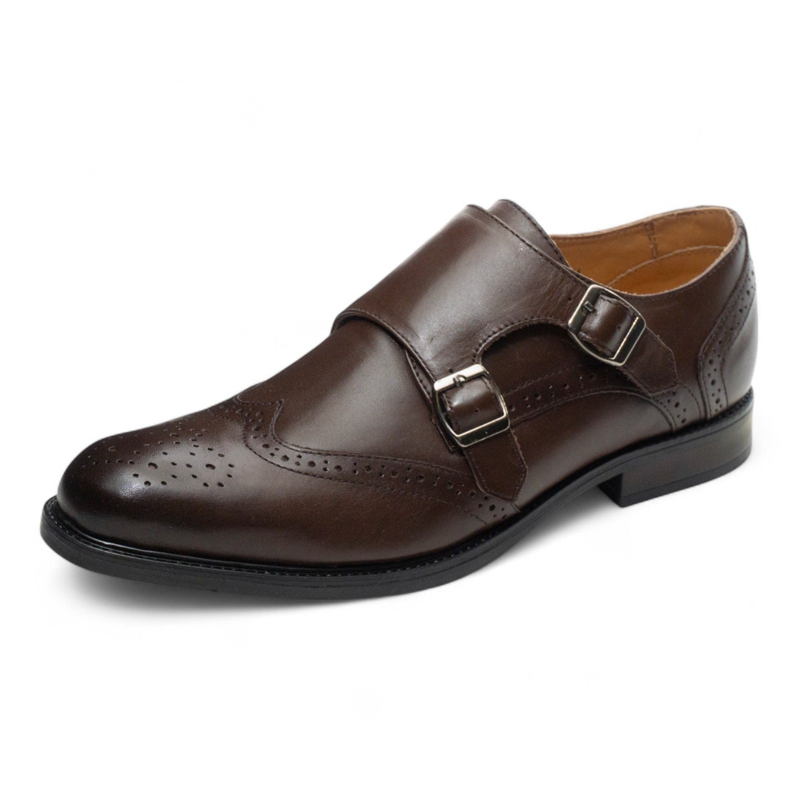 Round toe Doublemonk Wing Tip dbrown