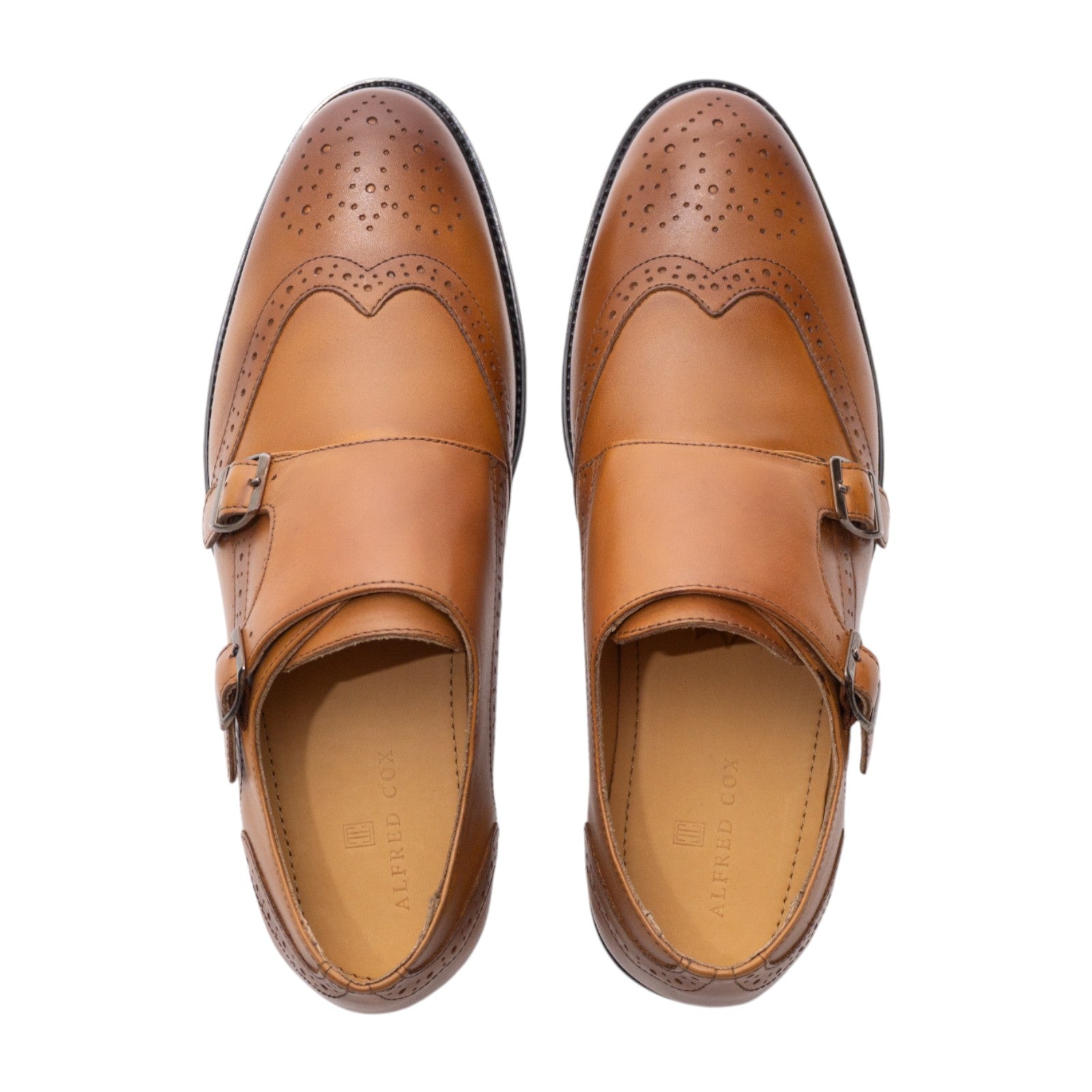 Round toe Doublemonk Wing Tip Light Brown