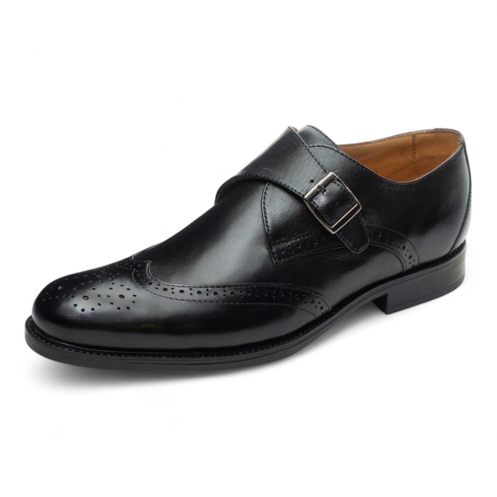Round toe Singlemonk Wing Tip Black