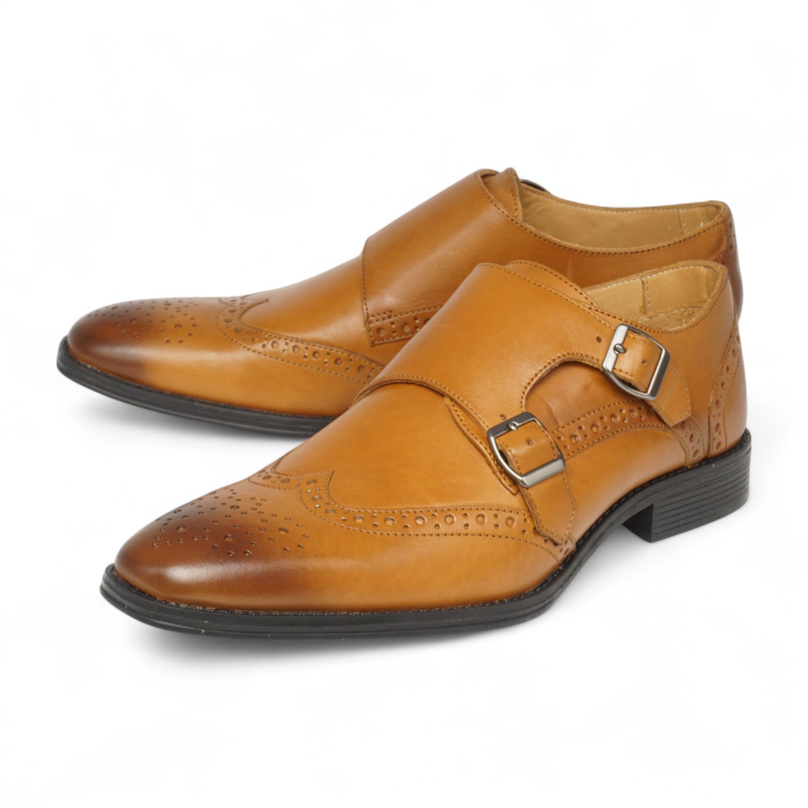Semi long toe Doublemonk Wing Tip tan